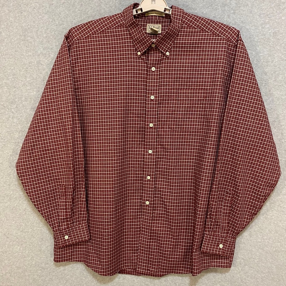 LL BEAN Men's XXL Wrinkle Resistant Red Plaid Button Down Long Sleeve Shirt